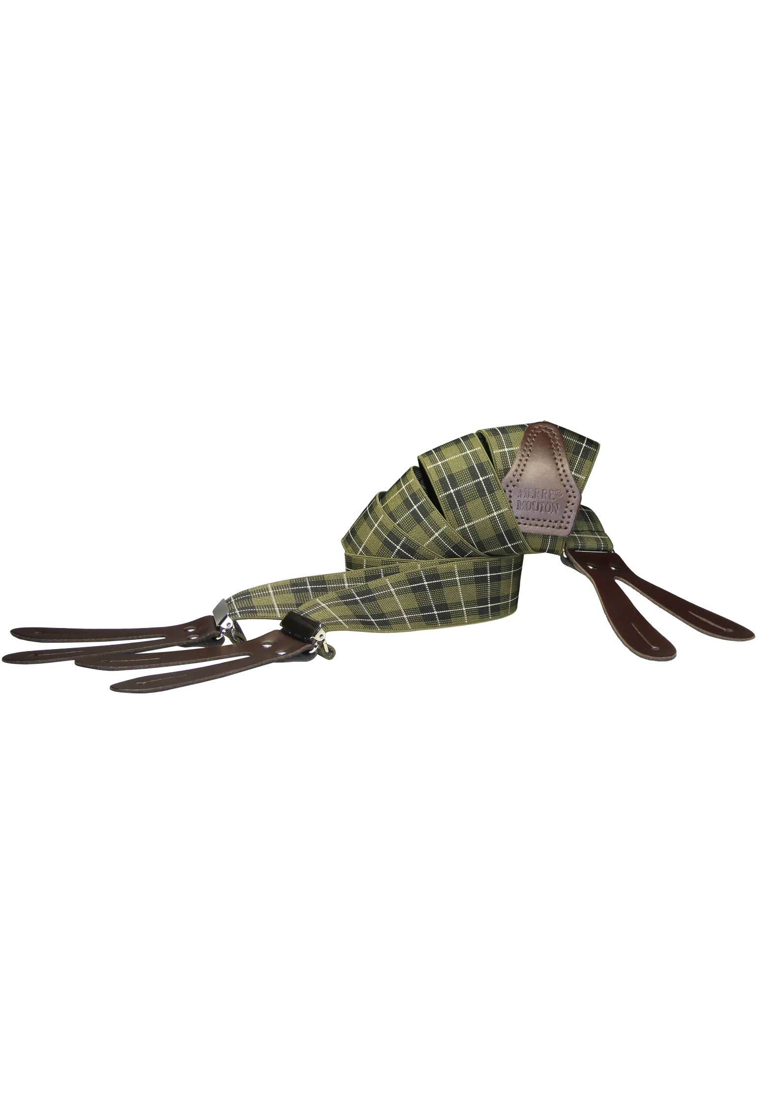 Legergroene Tartan Bretel met leertjes